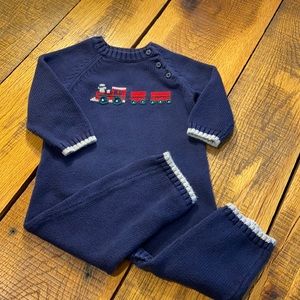 Janie and Jack Boy sweater 1-piece train piece
